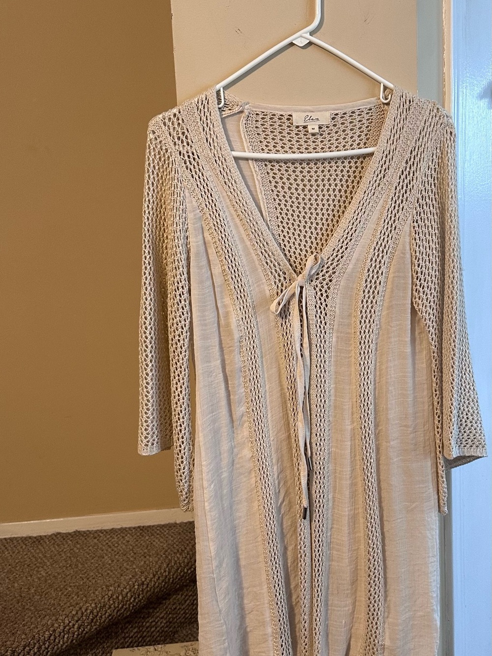 Elan Cream Open-Knit Tie-Front Swim Coverup